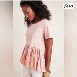 NWT Anthropologie Iona Flounce Mixed Media Top Sz M